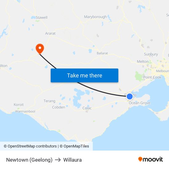 Newtown (Geelong) to Willaura map