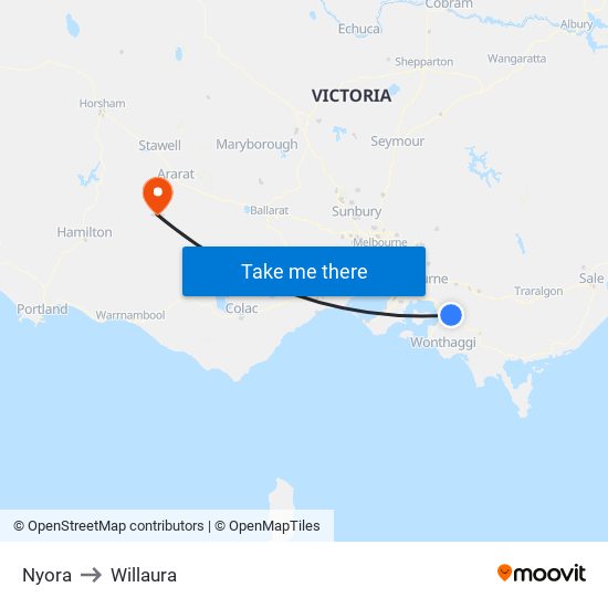 Nyora to Willaura map