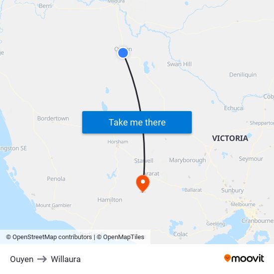Ouyen to Willaura map