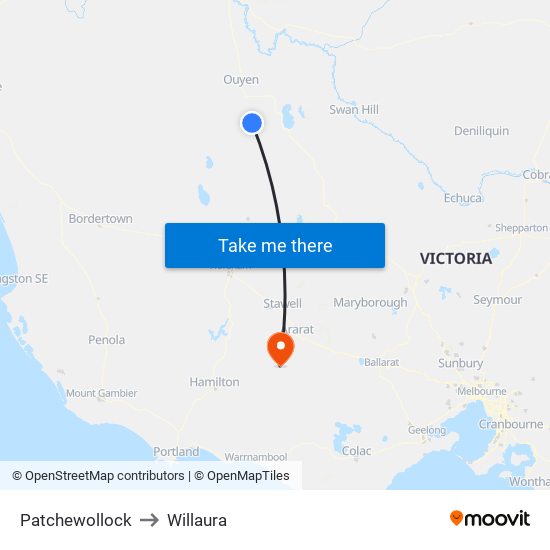 Patchewollock to Willaura map