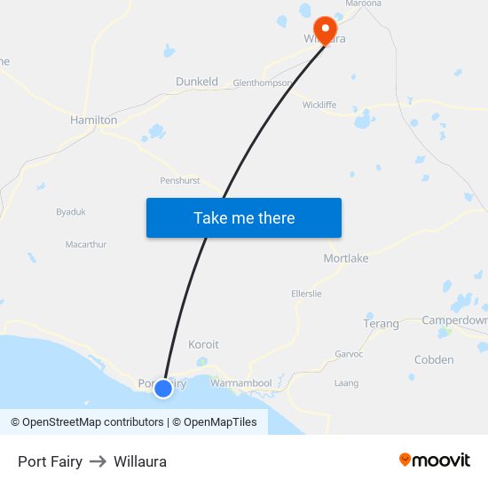 Port Fairy to Willaura map
