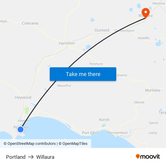 Portland to Willaura map