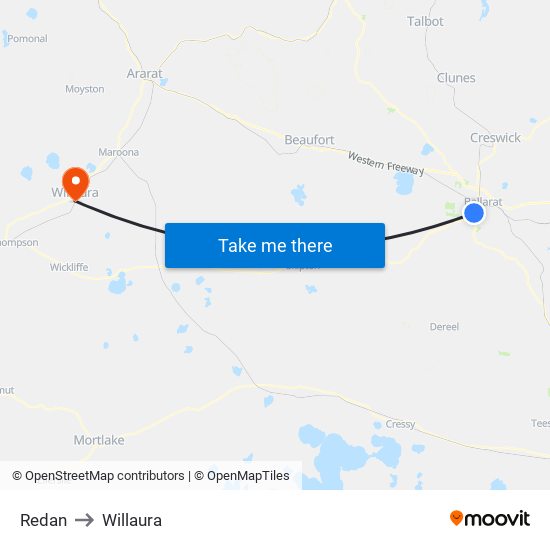 Redan to Willaura map