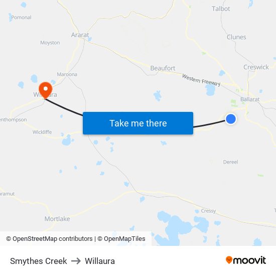 Smythes Creek to Willaura map