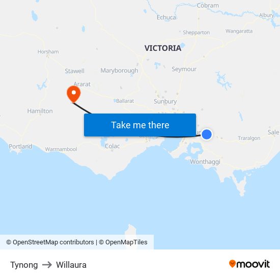 Tynong to Willaura map