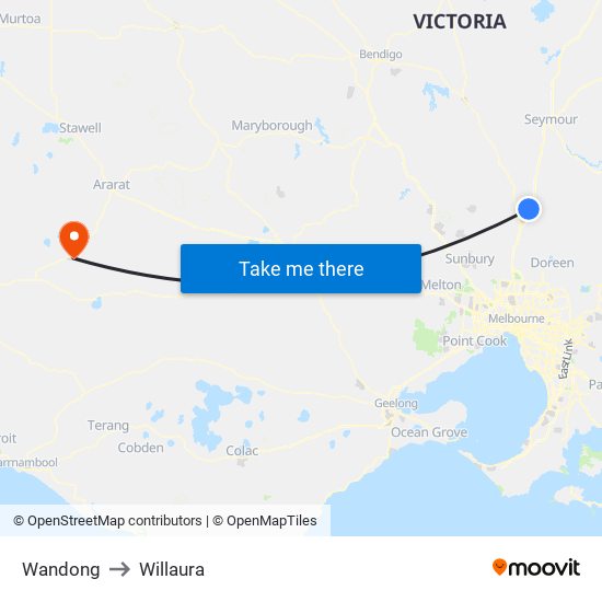 Wandong to Willaura map