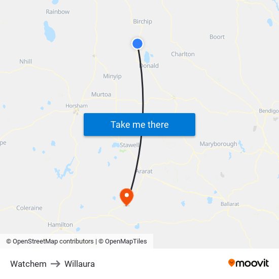 Watchem to Willaura map