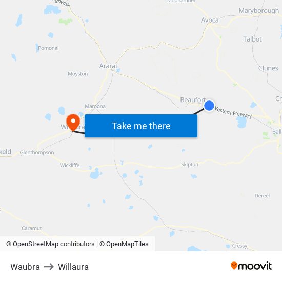 Waubra to Willaura map