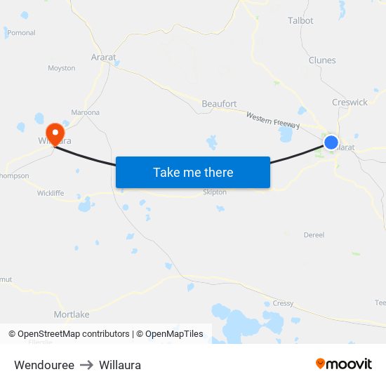 Wendouree to Willaura map