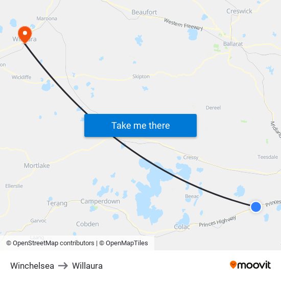 Winchelsea to Willaura map