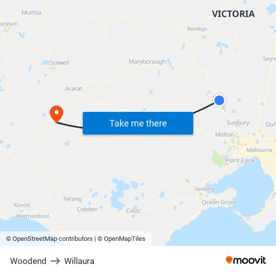 Woodend to Willaura map