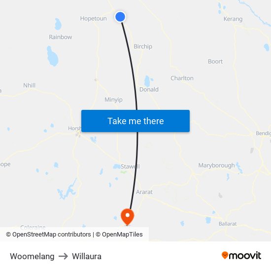 Woomelang to Willaura map