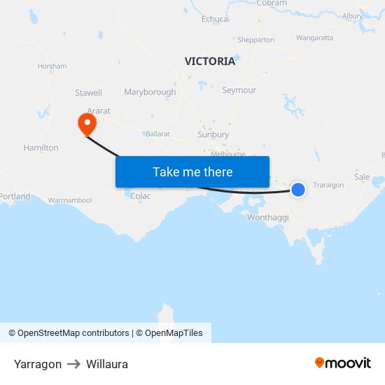 Yarragon to Willaura map