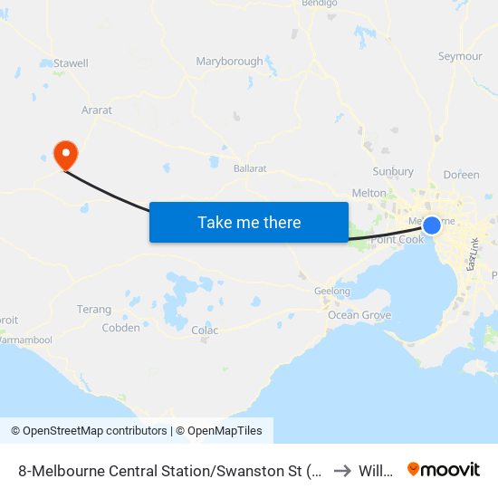 8-Melbourne Central Station/Swanston St (Melbourne City) to Willaura map