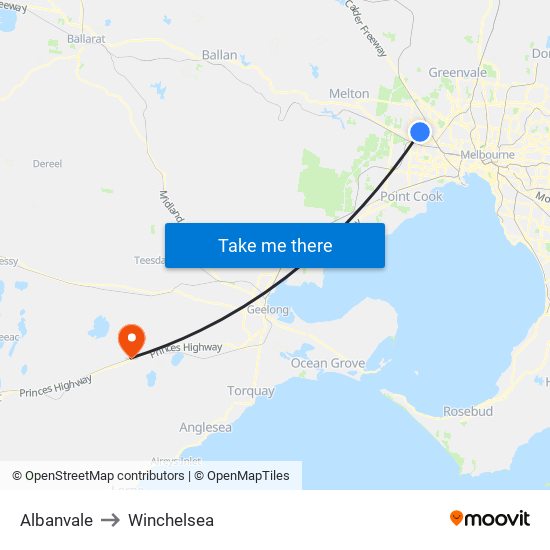 Albanvale to Winchelsea map