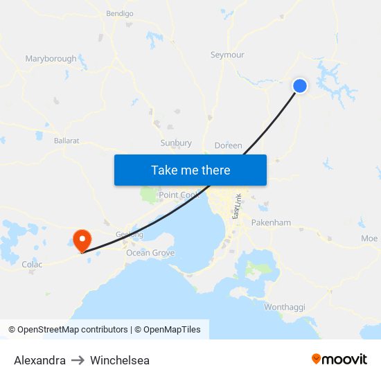 Alexandra to Winchelsea map