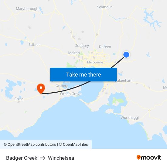 Badger Creek to Winchelsea map