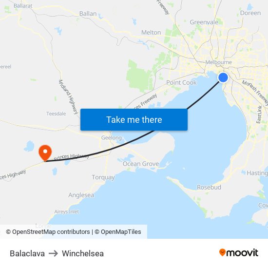 Balaclava to Winchelsea map