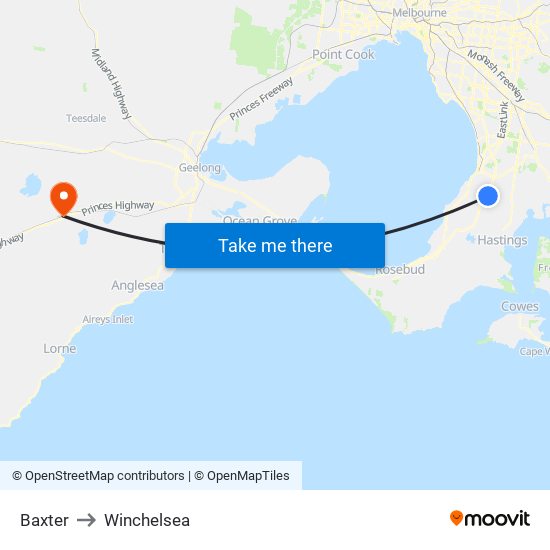 Baxter to Winchelsea map