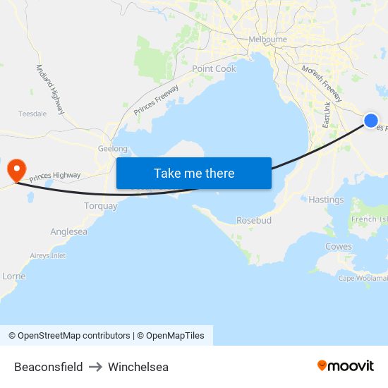 Beaconsfield to Winchelsea map