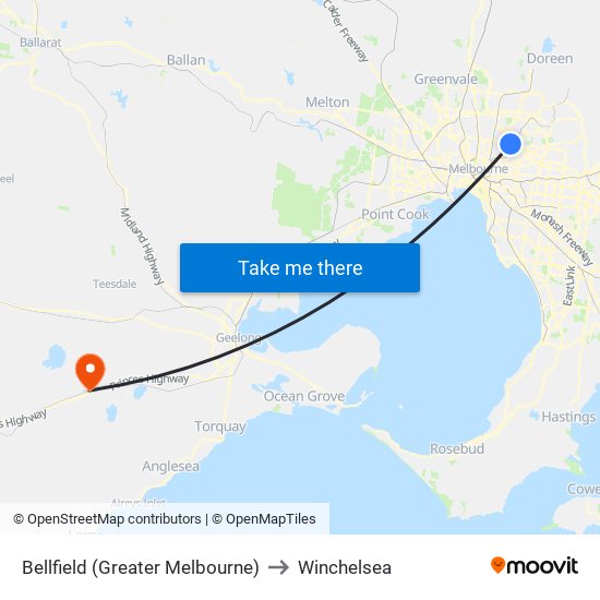 Bellfield (Greater Melbourne) to Winchelsea map