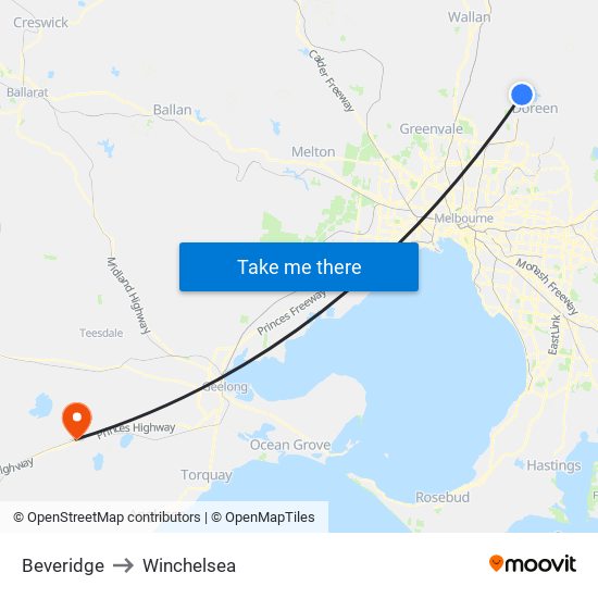 Beveridge to Winchelsea map