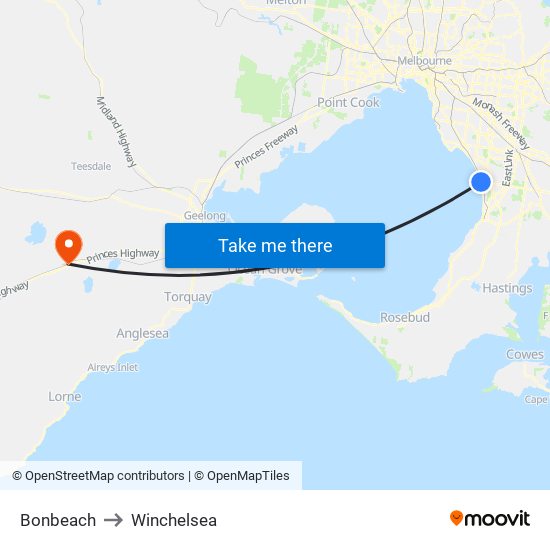 Bonbeach to Winchelsea map