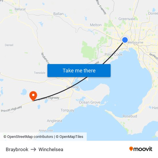 Braybrook to Winchelsea map