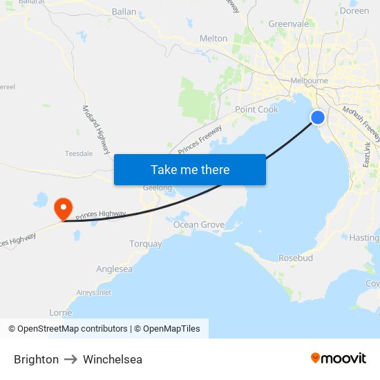 Brighton to Winchelsea map