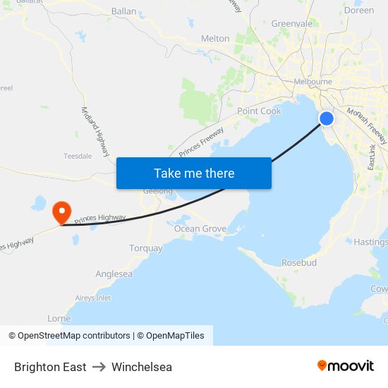 Brighton East to Winchelsea map