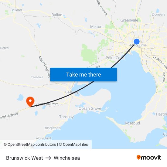 Brunswick West to Winchelsea map