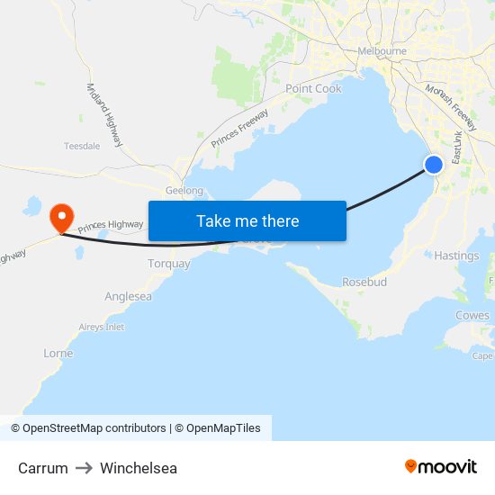 Carrum to Winchelsea map