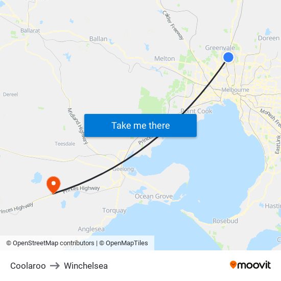 Coolaroo to Winchelsea map