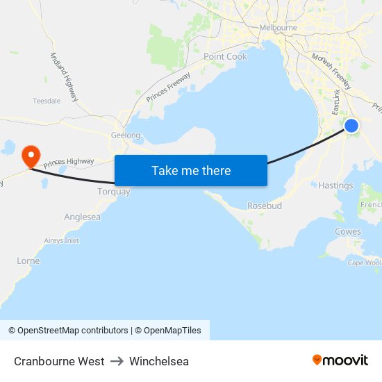 Cranbourne West to Winchelsea map