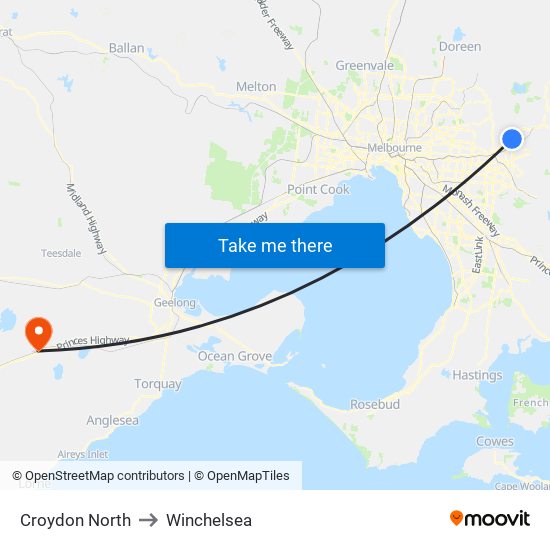 Croydon North to Winchelsea map