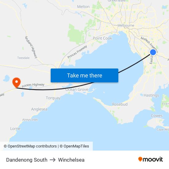 Dandenong South to Winchelsea map