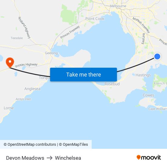 Devon Meadows to Winchelsea map