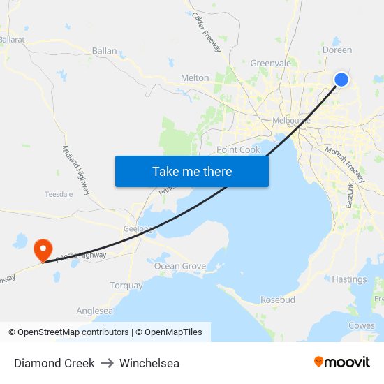 Diamond Creek to Winchelsea map