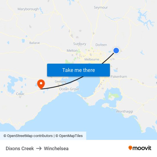 Dixons Creek to Winchelsea map