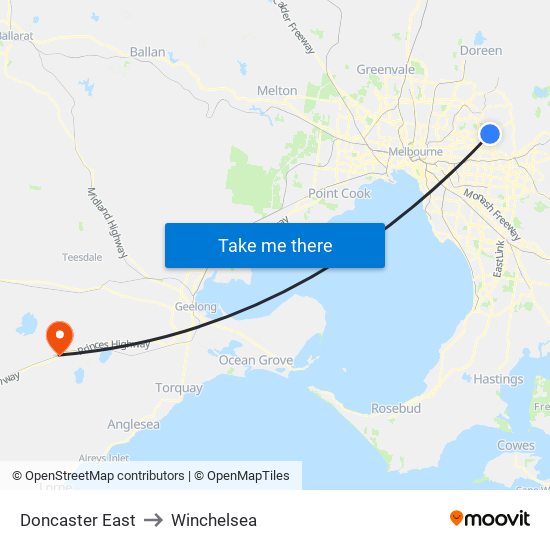 Doncaster East to Winchelsea map