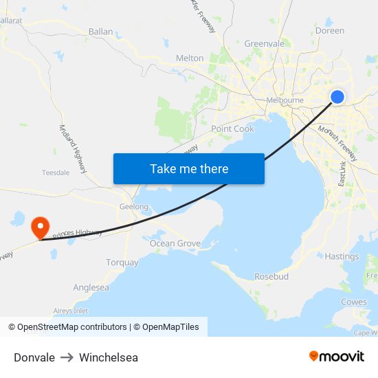 Donvale to Winchelsea map