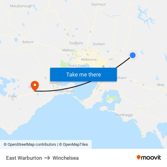 East Warburton to Winchelsea map