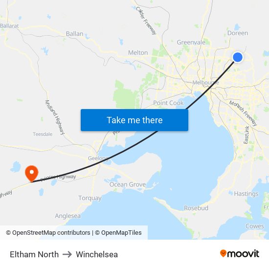 Eltham North to Winchelsea map