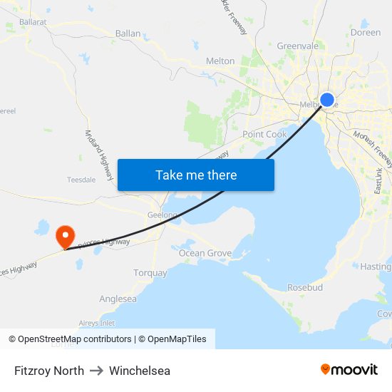 Fitzroy North to Winchelsea map