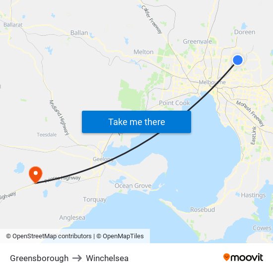 Greensborough to Winchelsea map