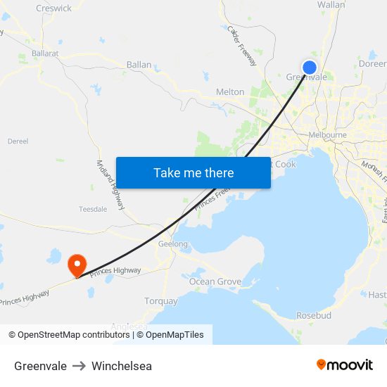 Greenvale to Winchelsea map