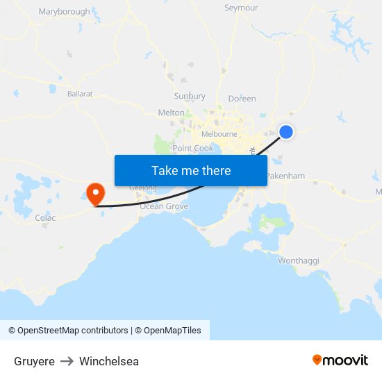 Gruyere to Winchelsea map