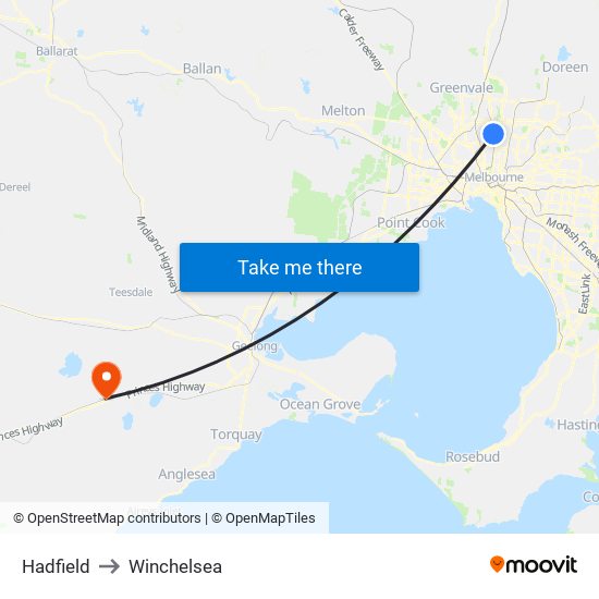 Hadfield to Winchelsea map