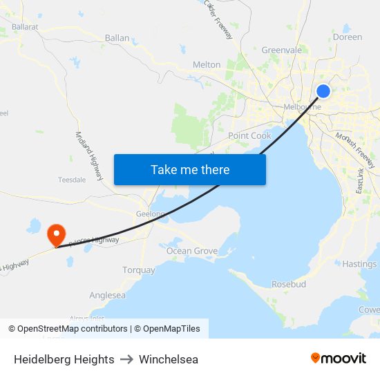 Heidelberg Heights to Winchelsea map