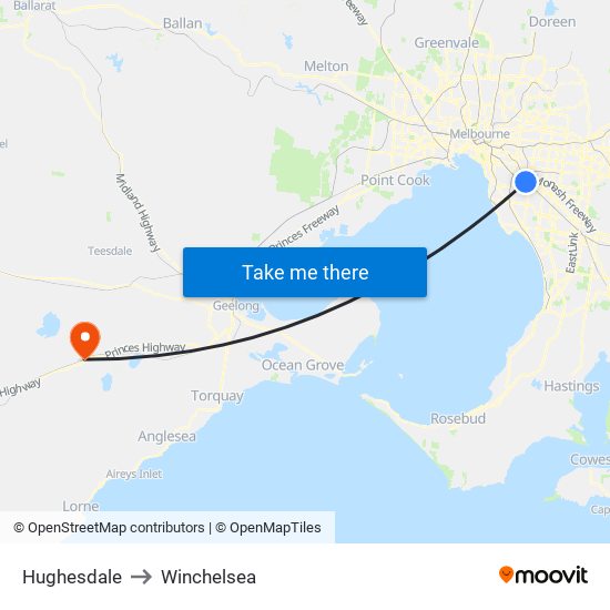 Hughesdale to Winchelsea map